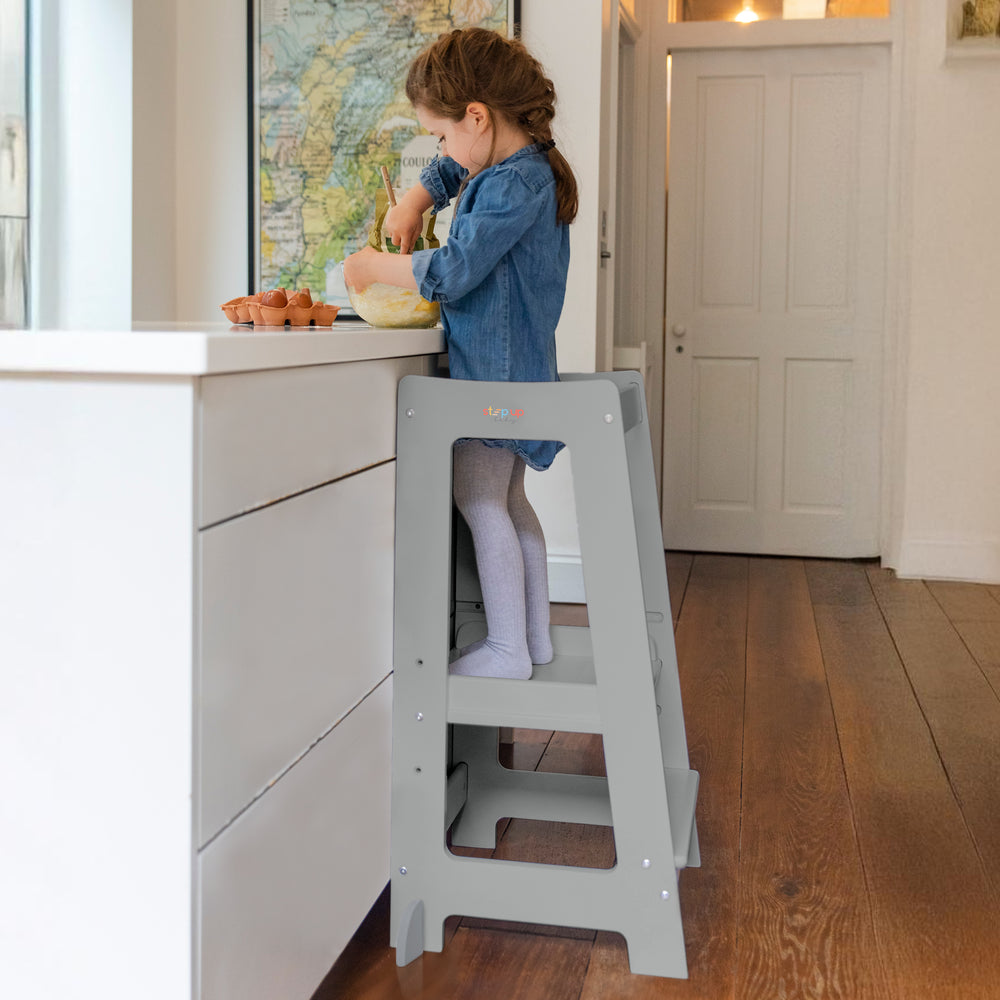 Our Montessori Toddler Tower with adjustable step