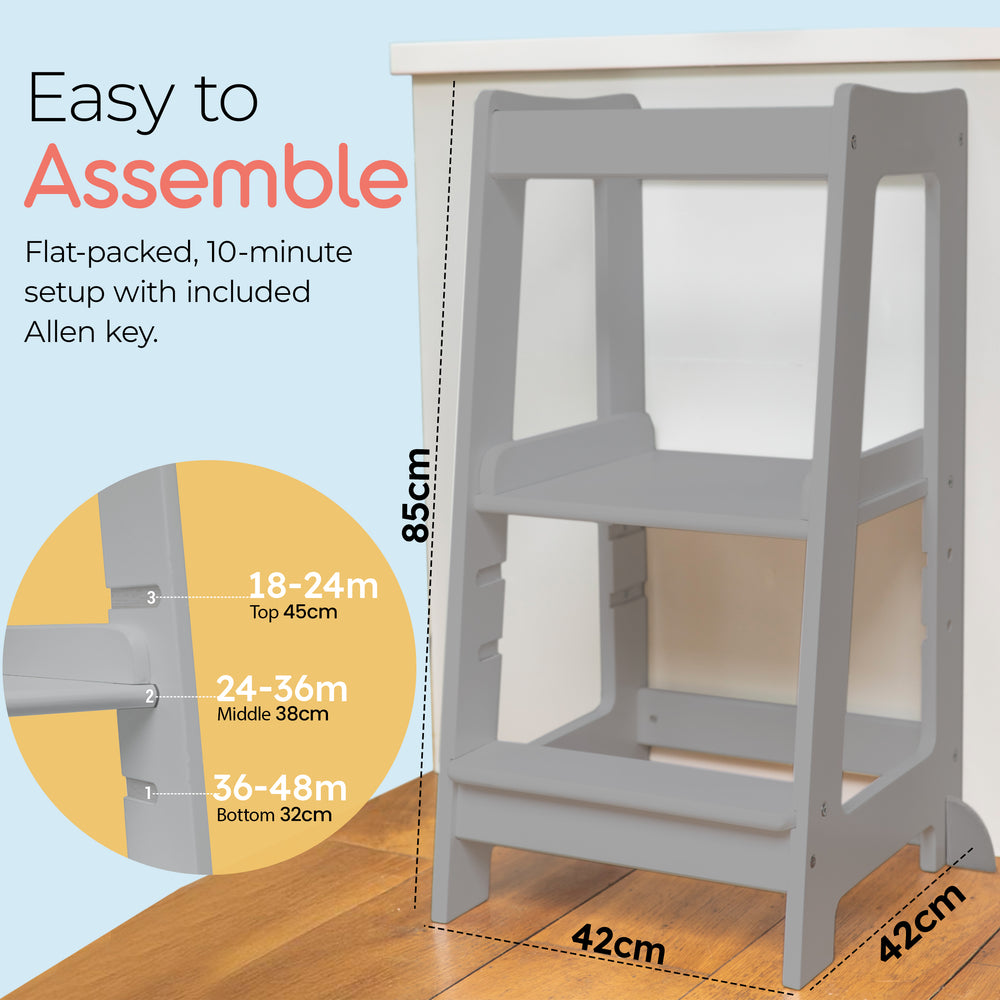 Our Montessori Toddler Tower with adjustable step