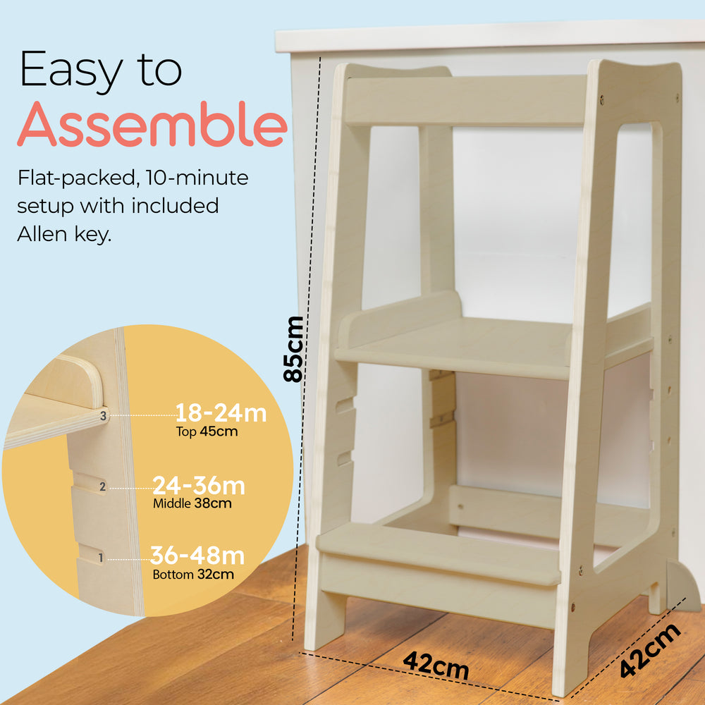 Our Montessori Toddler Tower with adjustable step