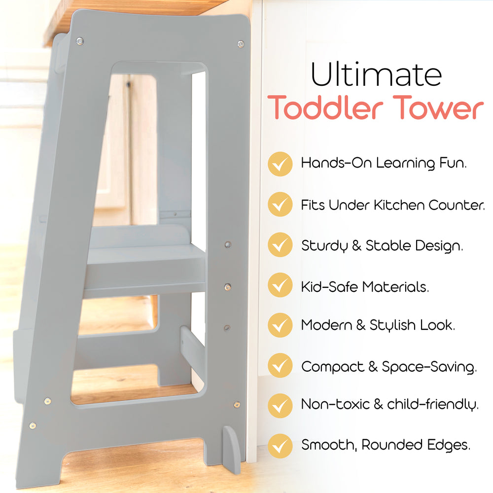 Our Montessori Toddler Tower with adjustable step