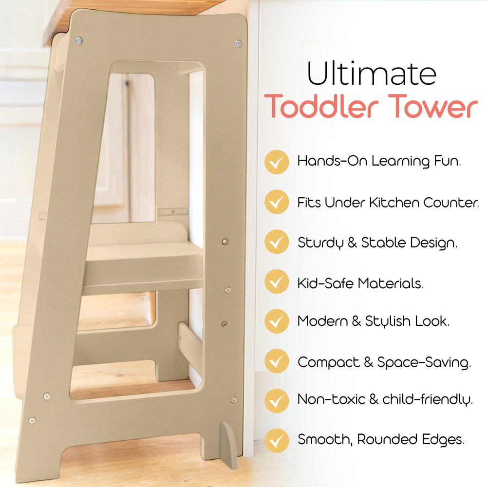 Our Montessori Toddler Tower with adjustable step