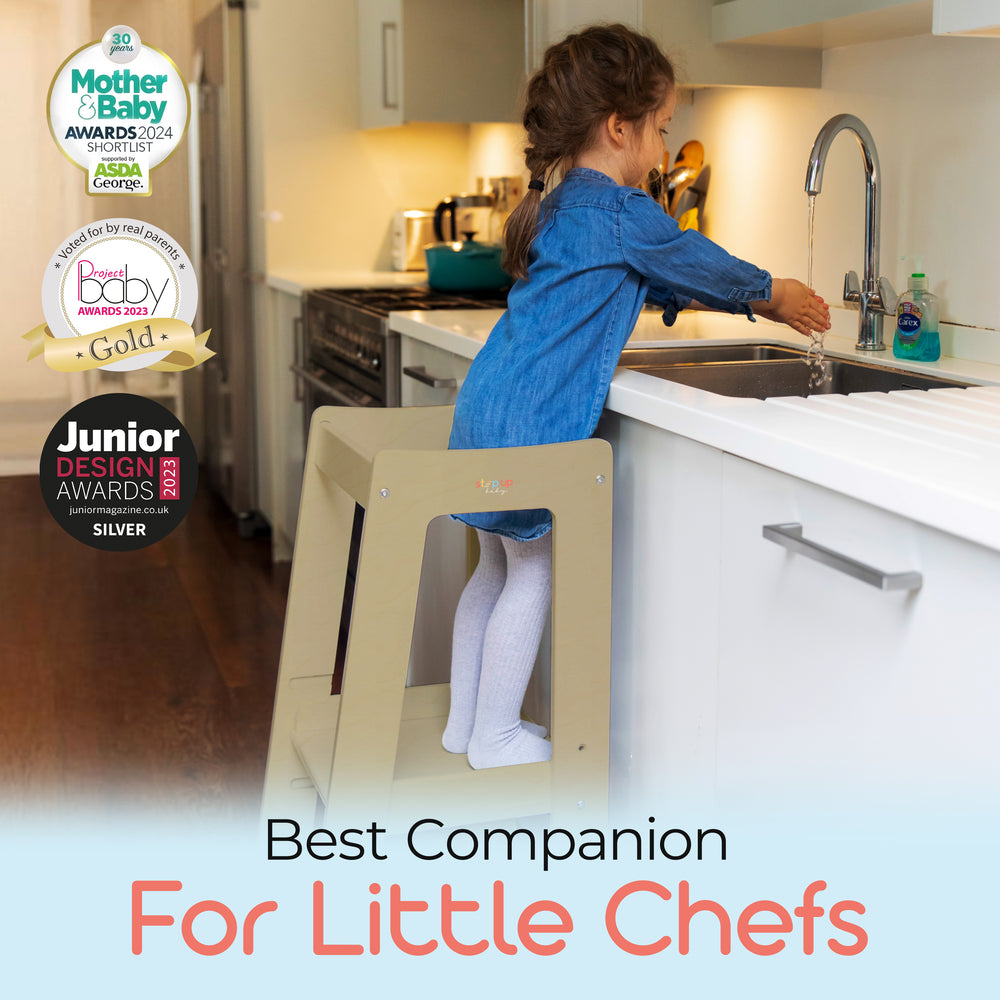 Our Montessori Toddler Tower with adjustable step