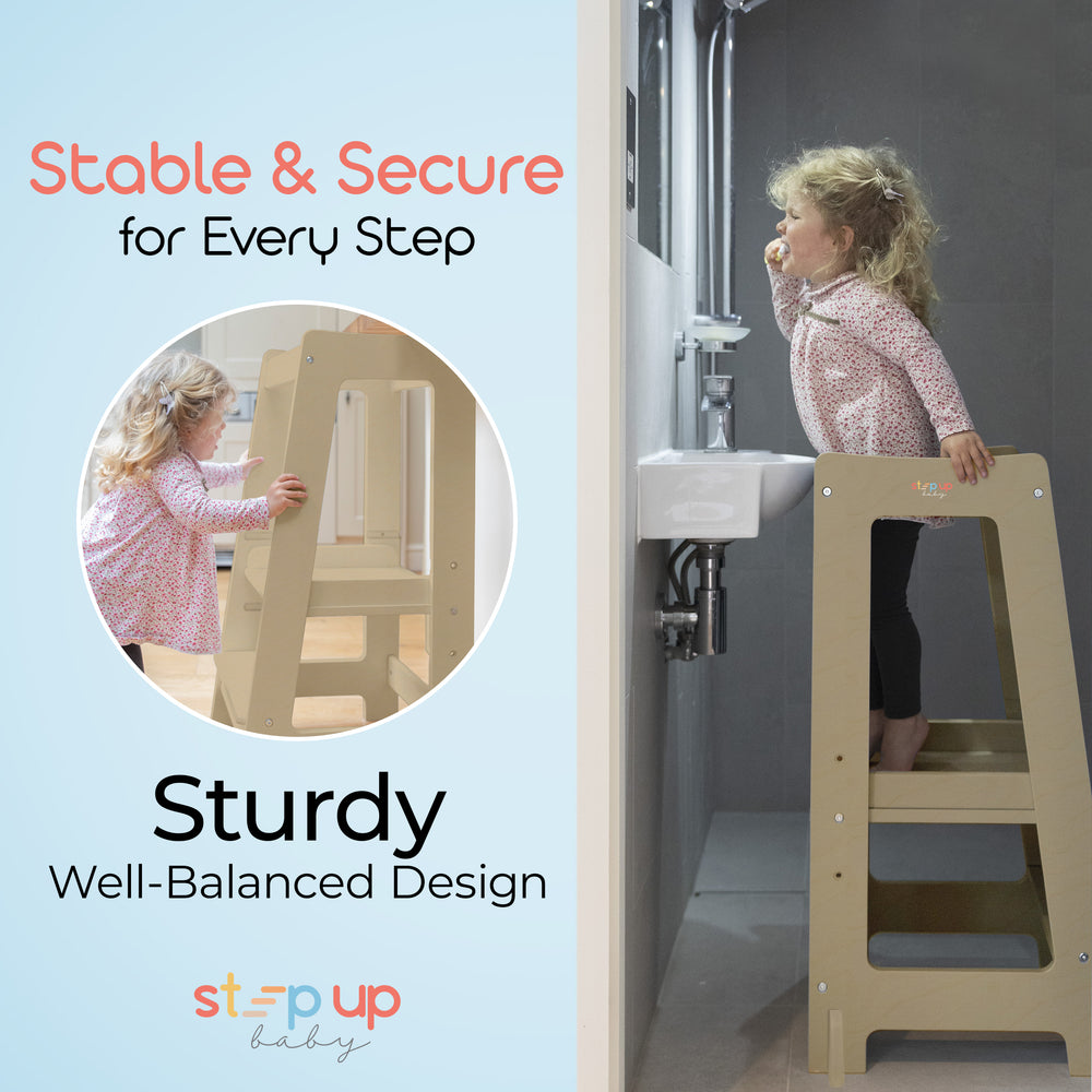 Our Montessori Toddler Tower with adjustable step