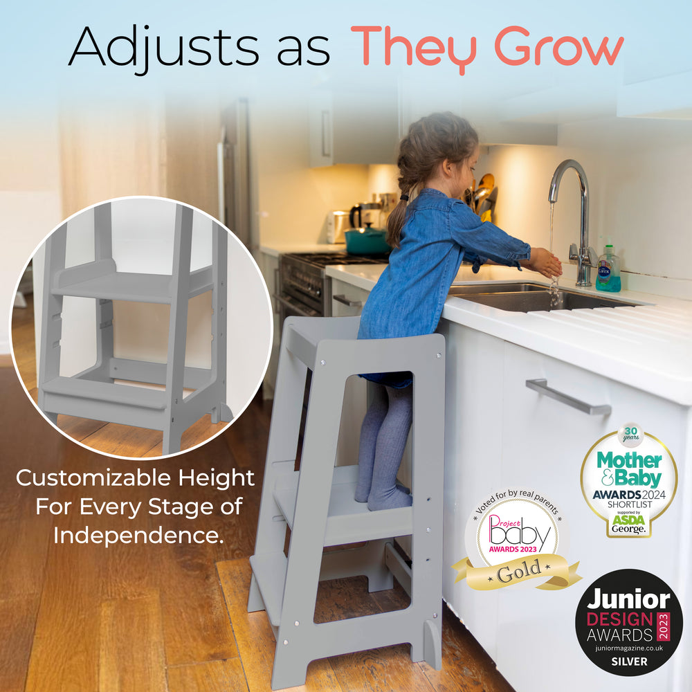 Our Montessori Toddler Tower with adjustable step