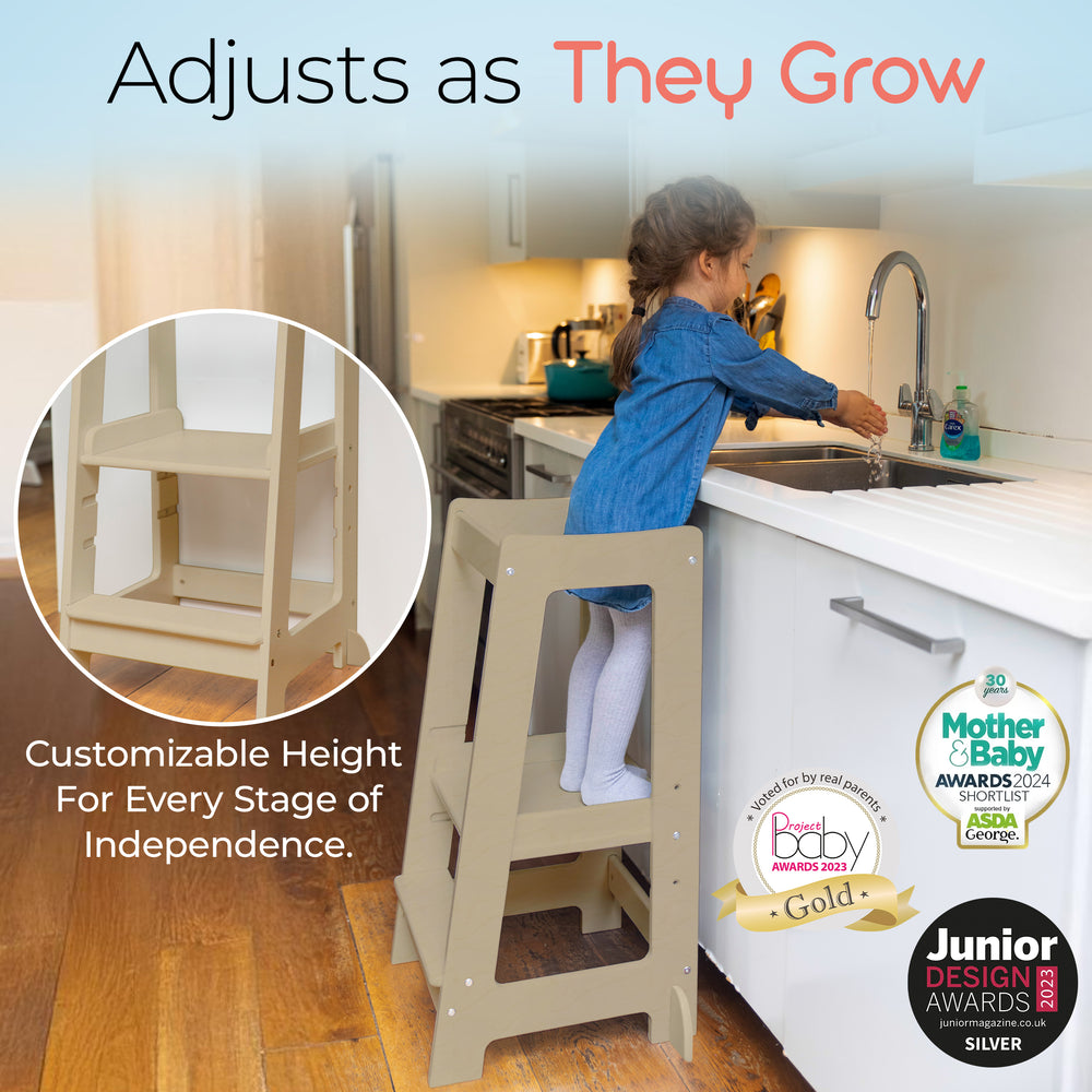 Our Montessori Toddler Tower with adjustable step