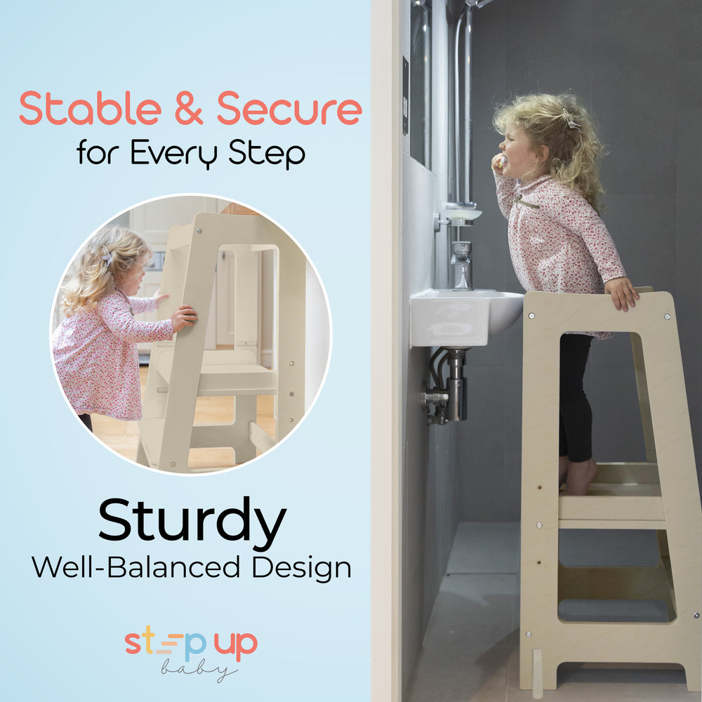Our Montessori Toddler Tower with adjustable step