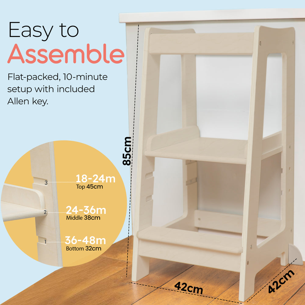 Our Montessori Toddler Tower with adjustable step