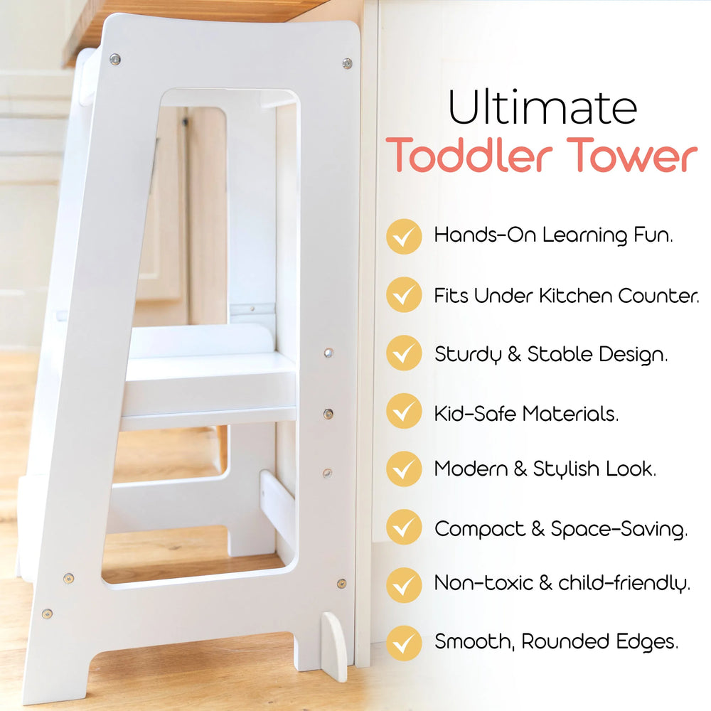 list of benefits of white toddler tower under counter